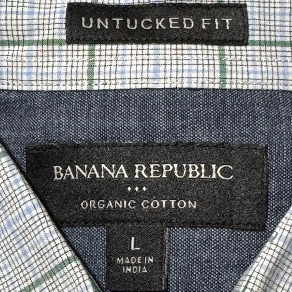 Banana Republic Untucked Fit Organic Cotton Button Shirt L Plaid